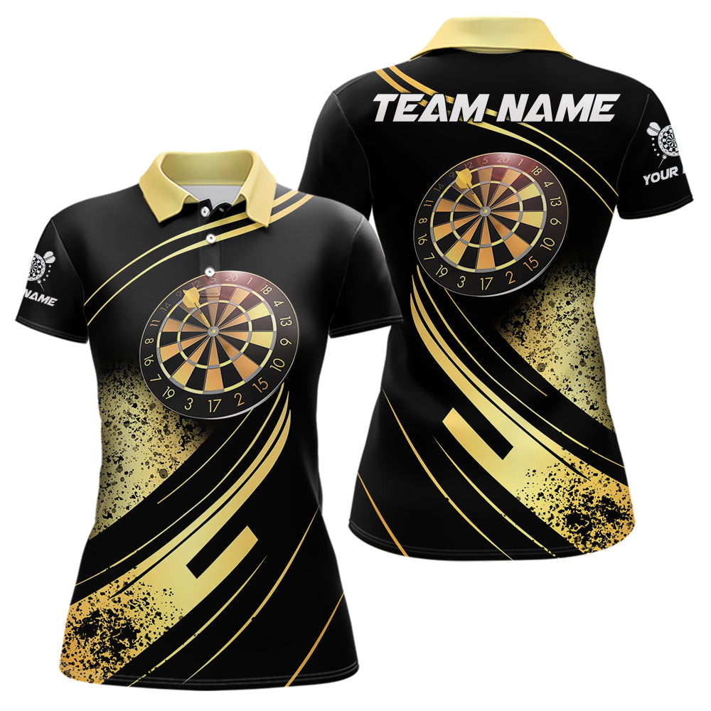 Individuelles Verlauf Gold-Schwarz Darts-Poloshirt für Damen, Dart-Trikot TDM3642