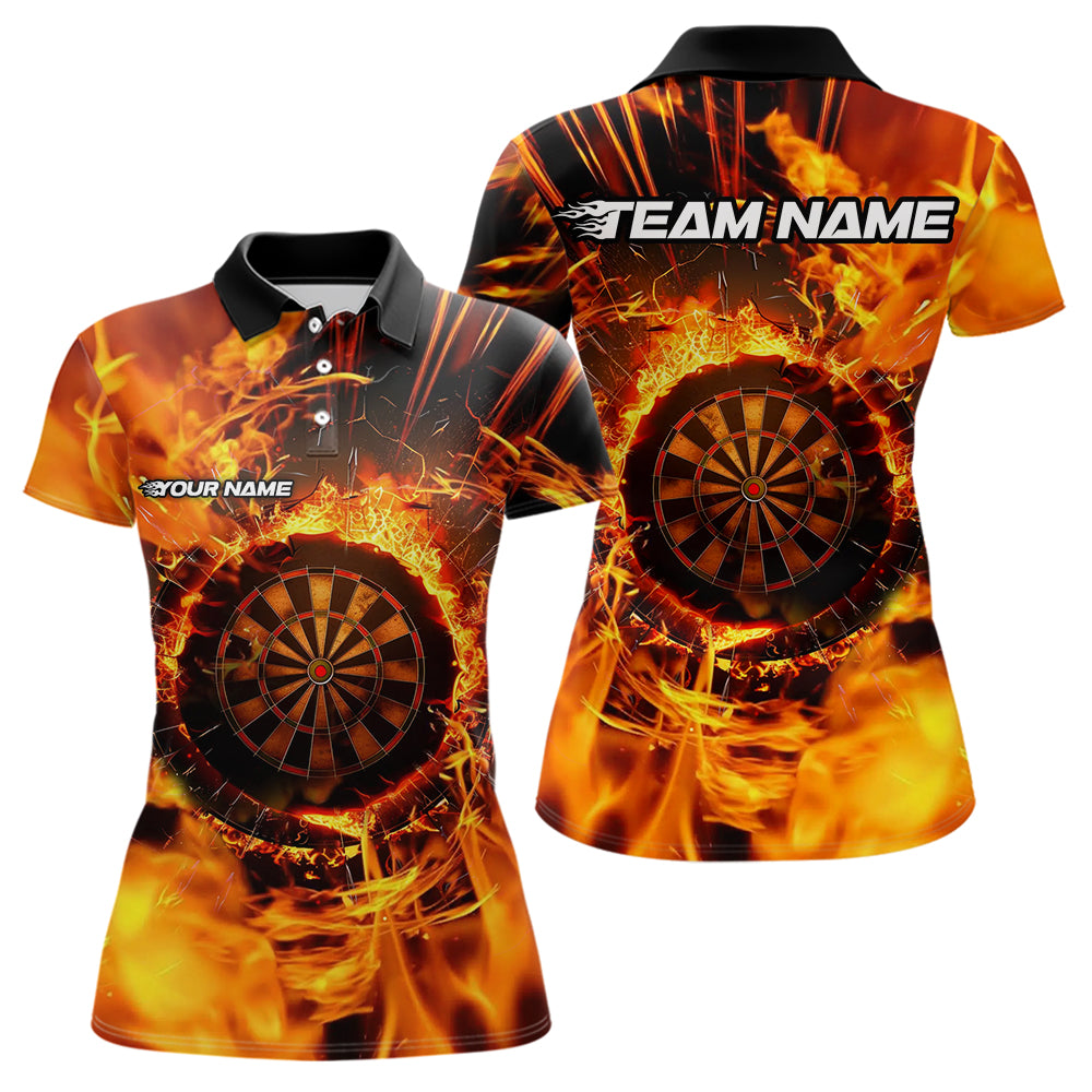 Individuelles Oranges Wirbelndes Feuer Flammen Dart Poloshirt Für Herren – Dart-Teamtrikot TDM3790