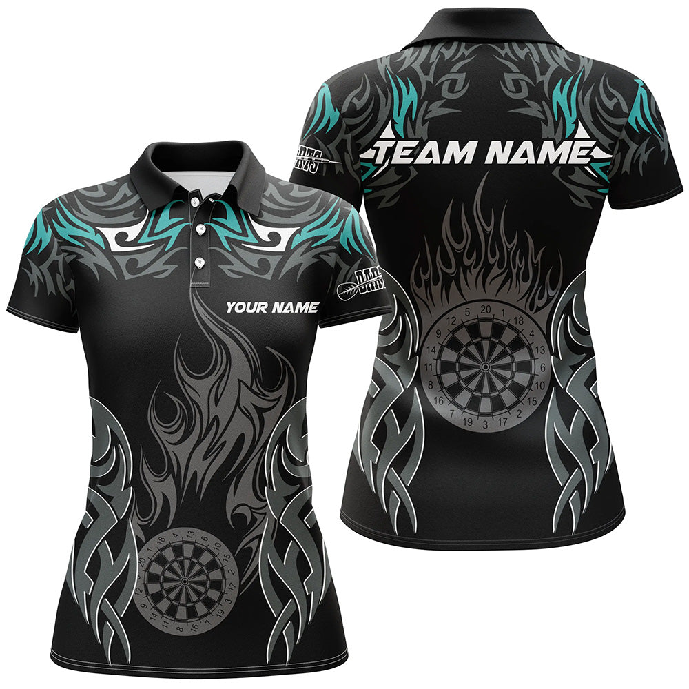 Individuelles Darts Turnier Türkises Herren Poloshirt, Dartbrett Feuerflamme Darttrikot TDM2102