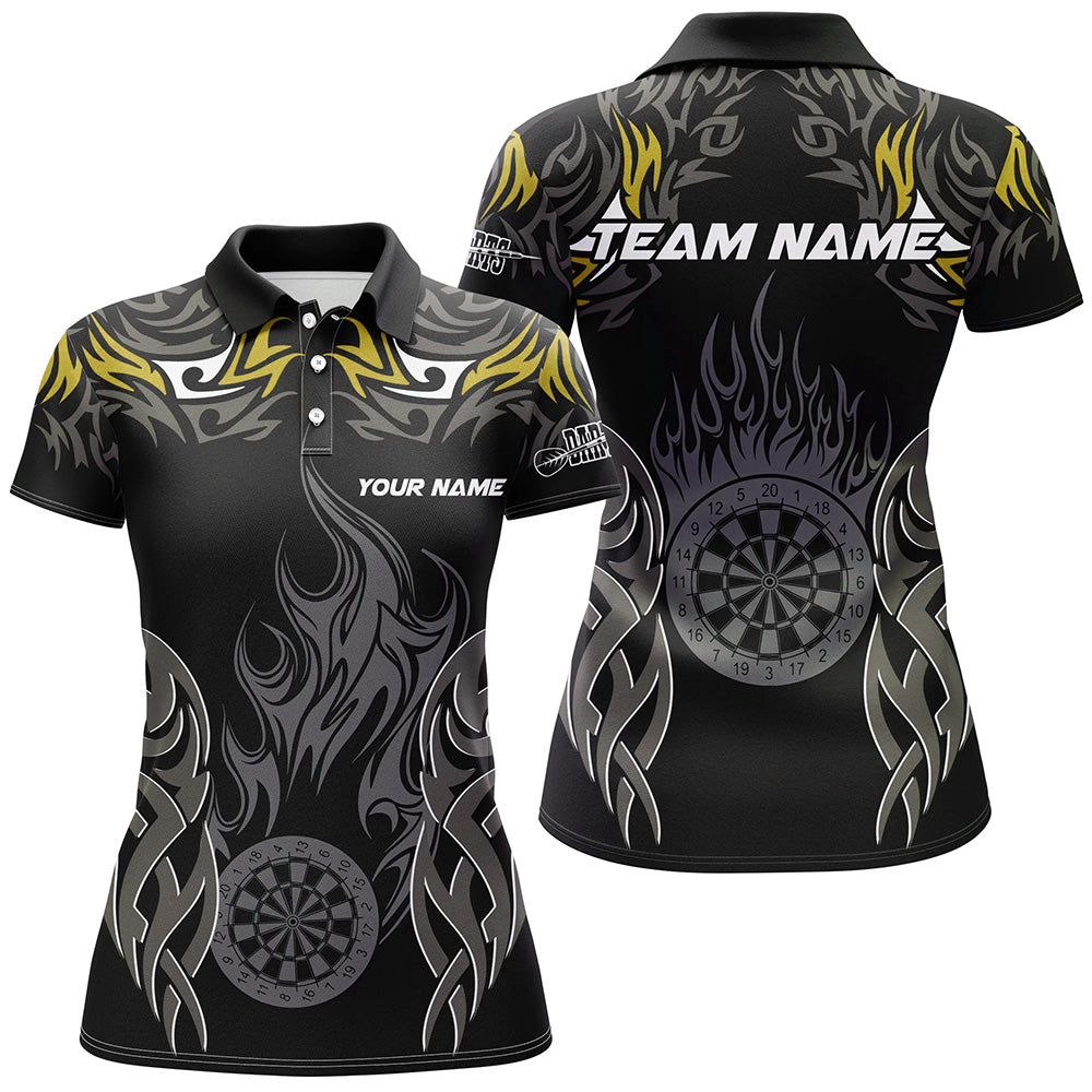 Individuelles Dart Poloshirt Für Herren, Gelbes Flammen Dartbrett Dart-Teamtrikot TDM2332