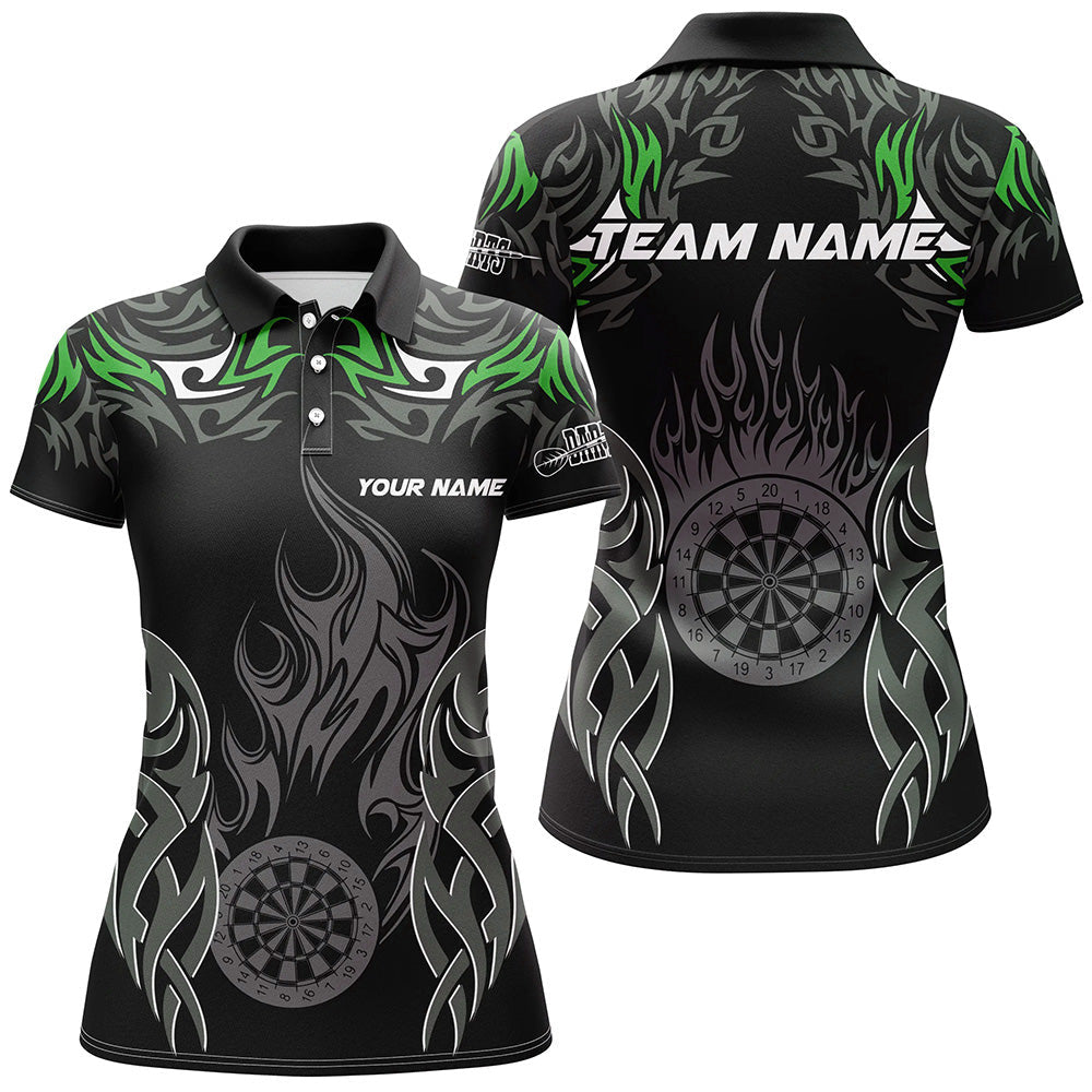 Individuelles Dart Poloshirt Für Herren, Grünes Flammen Dartbrett Dart-Teamtrikot TDM2333