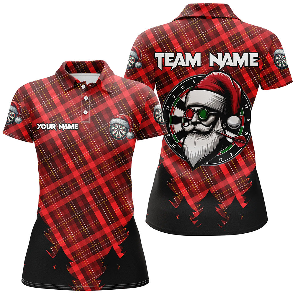 Individuelles Rotes Karomuster Dart Poloshirt für Damen, Weihnachten Dart Trikot Outfit TDM3077