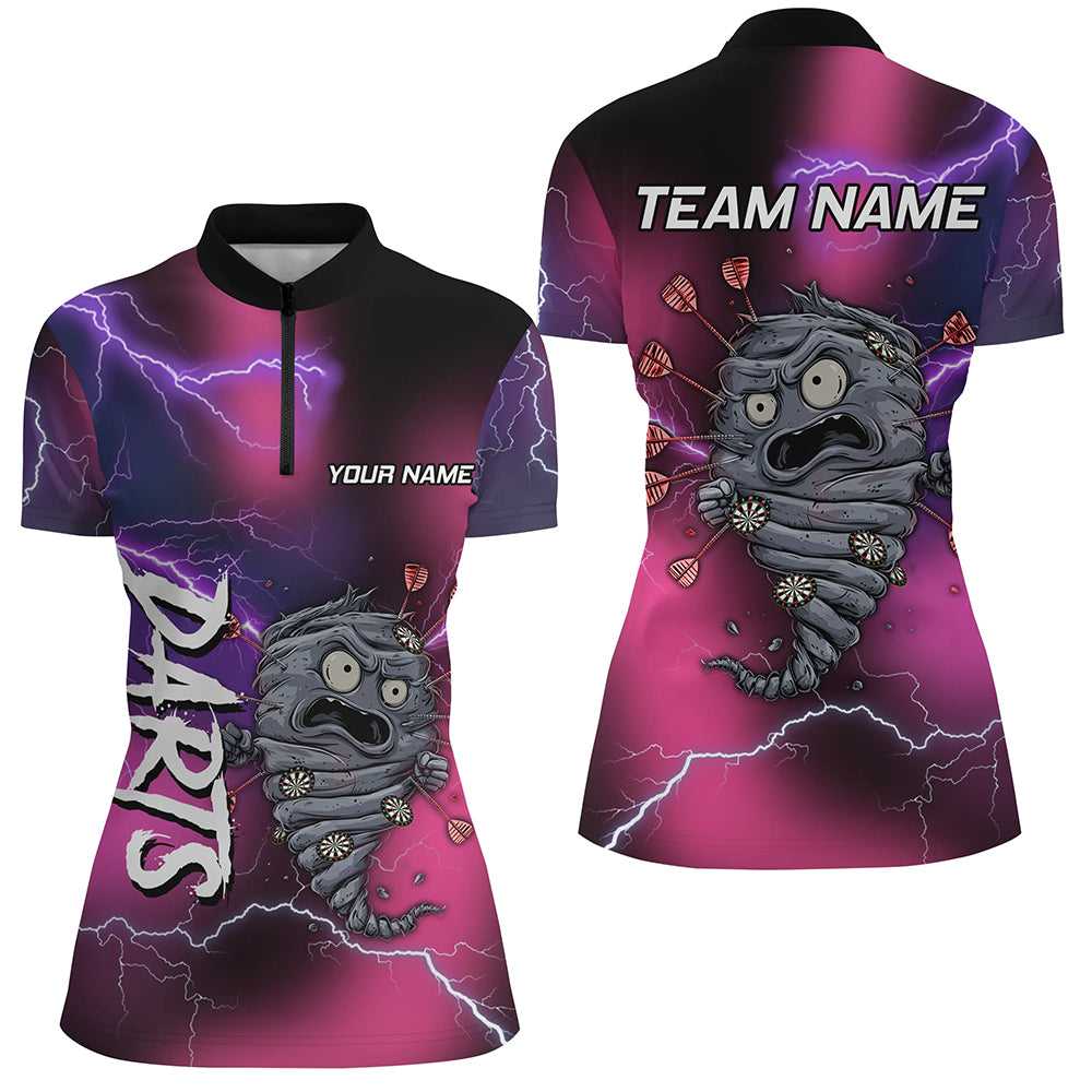 Rosa und Lila Blitz Lustiges Dart Damen Quarter Zip Shirt, Individuelle Dart Trikots TDM3316