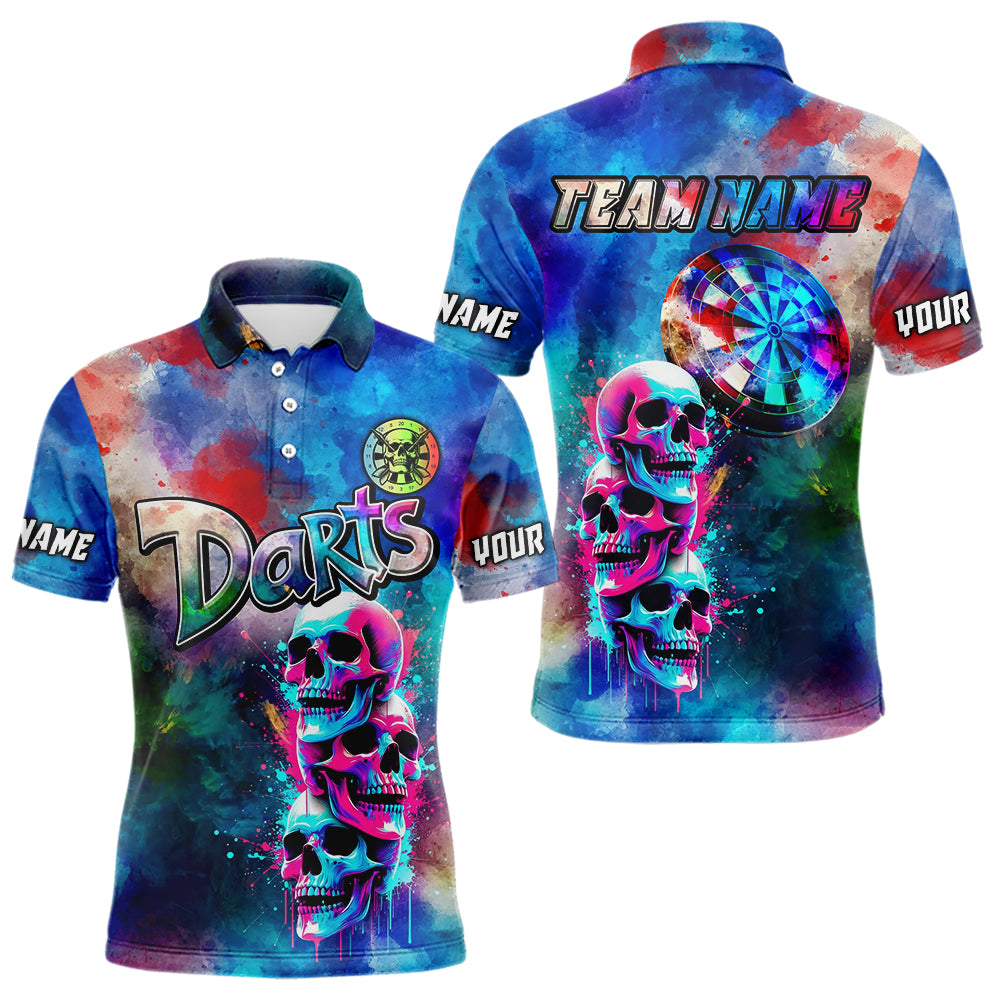 Individuelles Lustiges Buntes Neon Graffiti Skelett Dart Poloshirt Für Herren – Darttrikots TDM3793