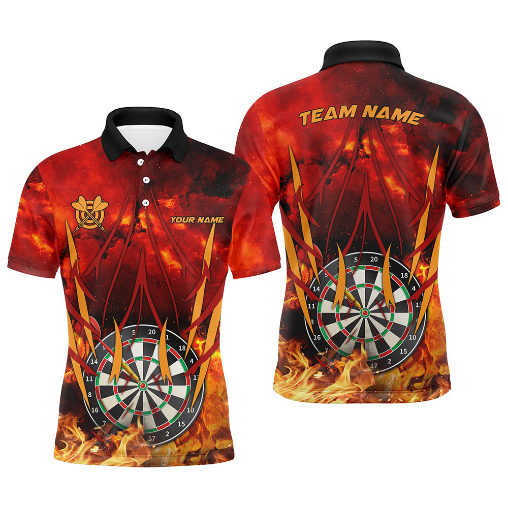 Individuelles Dartbrett In Flammen Herren Poloshirt, Flammen Dart Shirts Für Spieler TDM1338