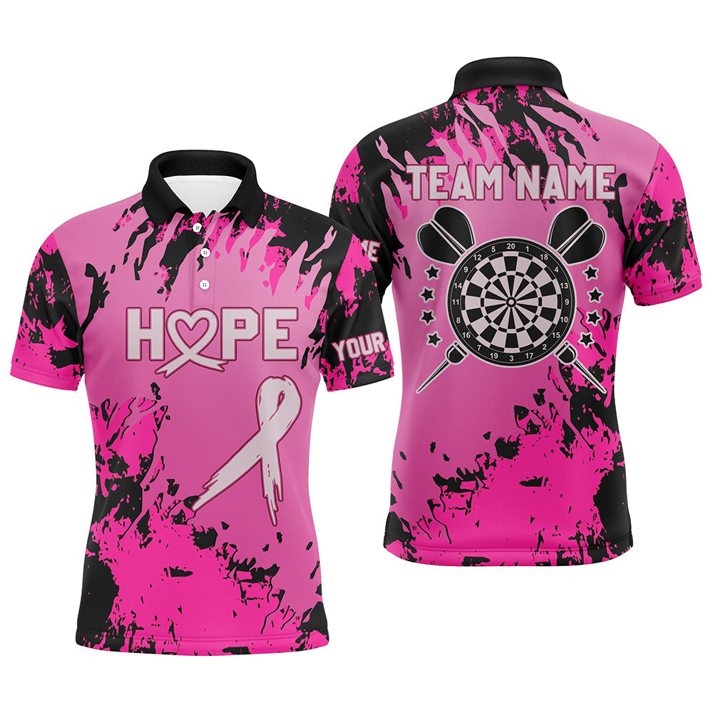 Individuelles Rosa Grunge Camo Dart Poloshirt für Herren, Brustkrebs Bewusstsein Dart Trikot TDM1699