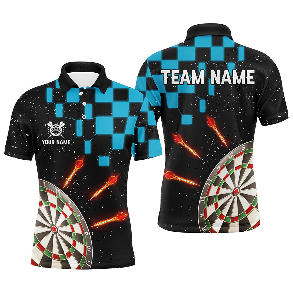 Individuelles Blaues Schachbrett Dart Poloshirt Für Herren, Dartbrett Dart-Teamtrikot TDM2390