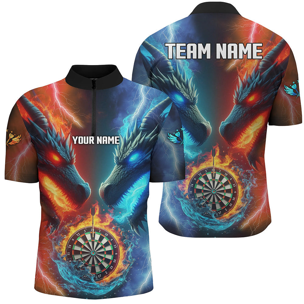 Individuelles Dartboard Wasser Feuer Drache Dart Herren Shirt mit Viertelreißverschluss, Dart Team Trikot TDM2397