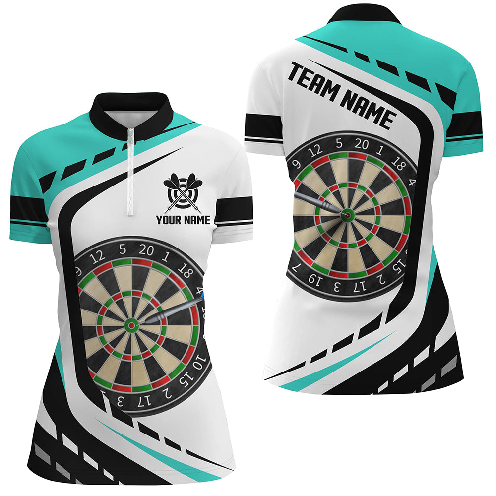 Individuelles Dartboard türkises Dart Jersey Damen Quarter Zip Shirt, Dart Uniform für Spieler TDM1365