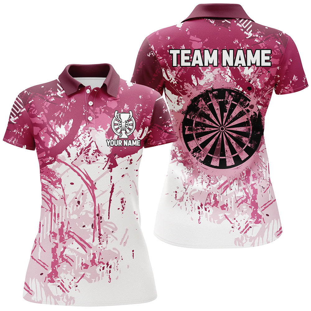 Individuelles Pink Grunge-Klassik-Dart-Poloshirt für Herren, Team-Name-Darttrikot Kurzarm TDM2658