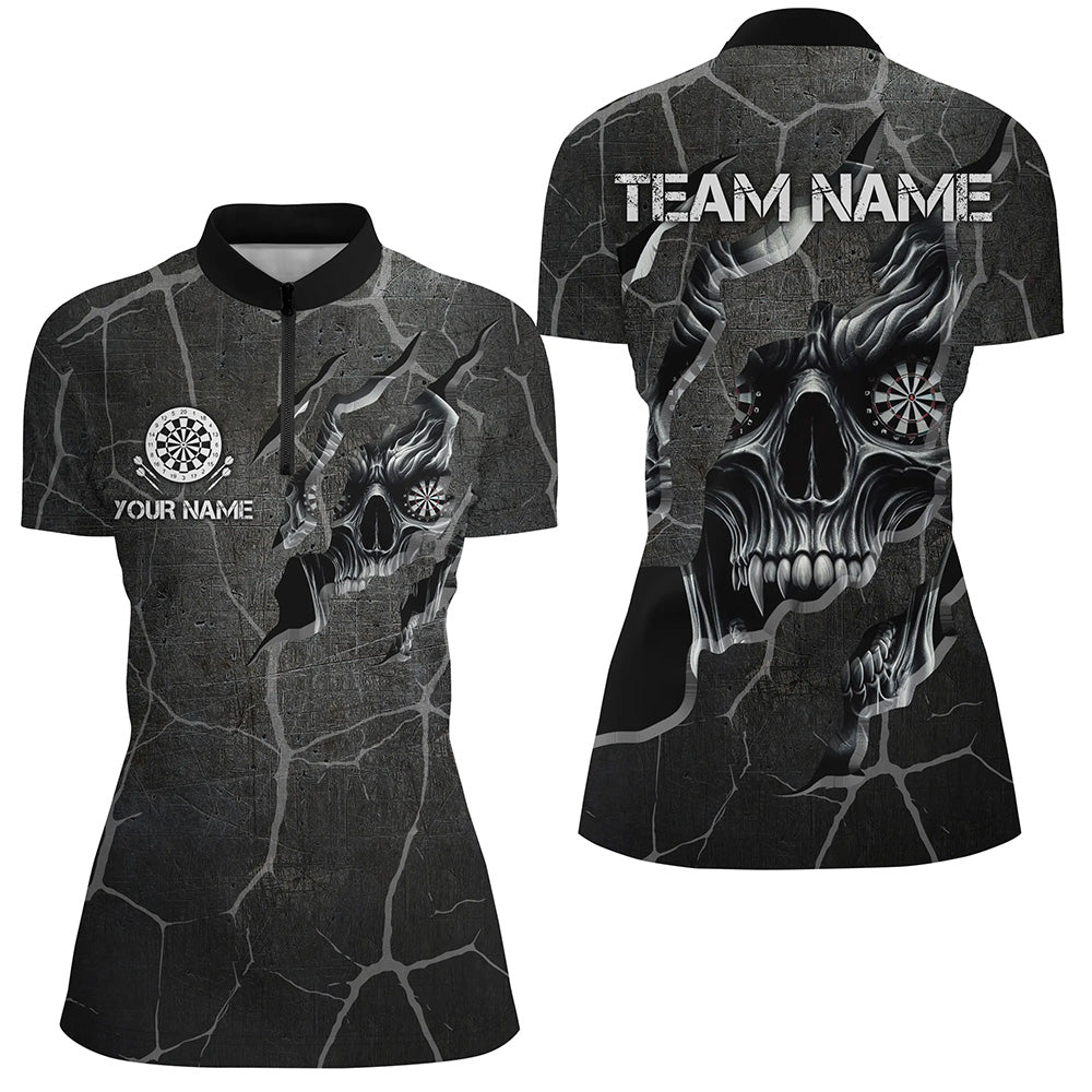 Personalisierte Schädel Schwarz-Grunge Darts Polo & Zip-Shirts – Damen Teamtrikots TDM2430