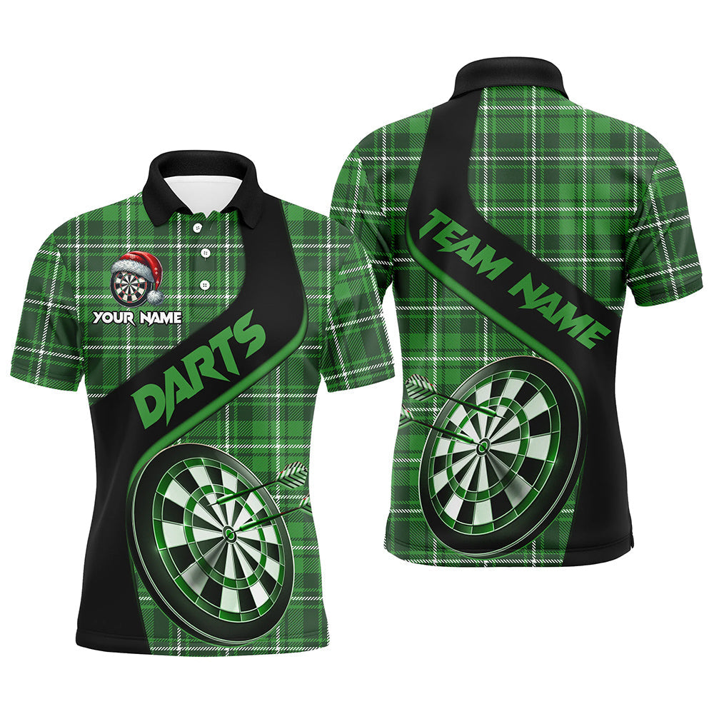 Individuelles grünes Karomuster-Weihnachts-Dart-Poloshirt für Herren, Darttrikot Dart-Geschenk TDM2901