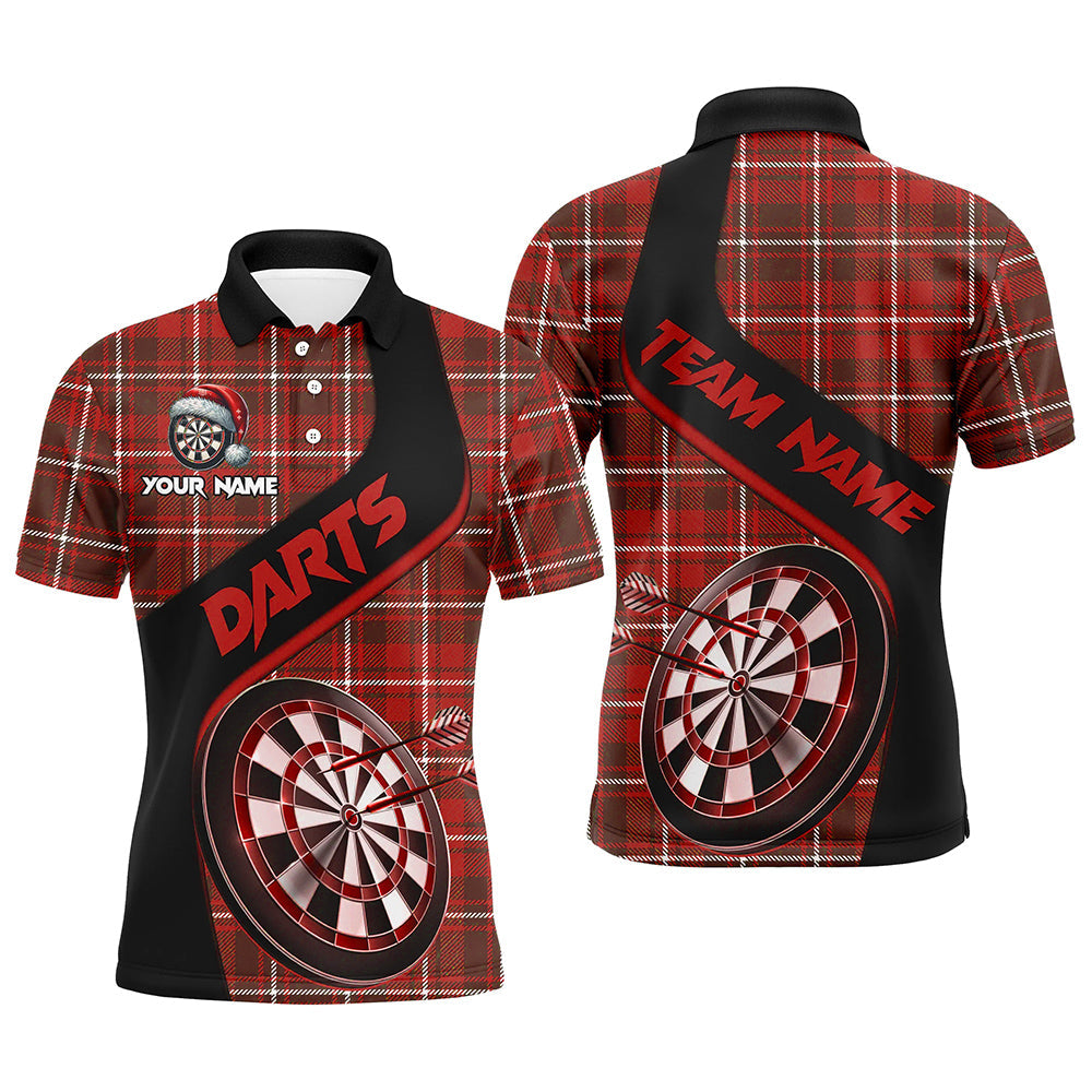 Individuelles rotes Karomuster-Weihnachts-Dart-Poloshirt für Herren, Darttrikot Dart-Geschenk TDM2902