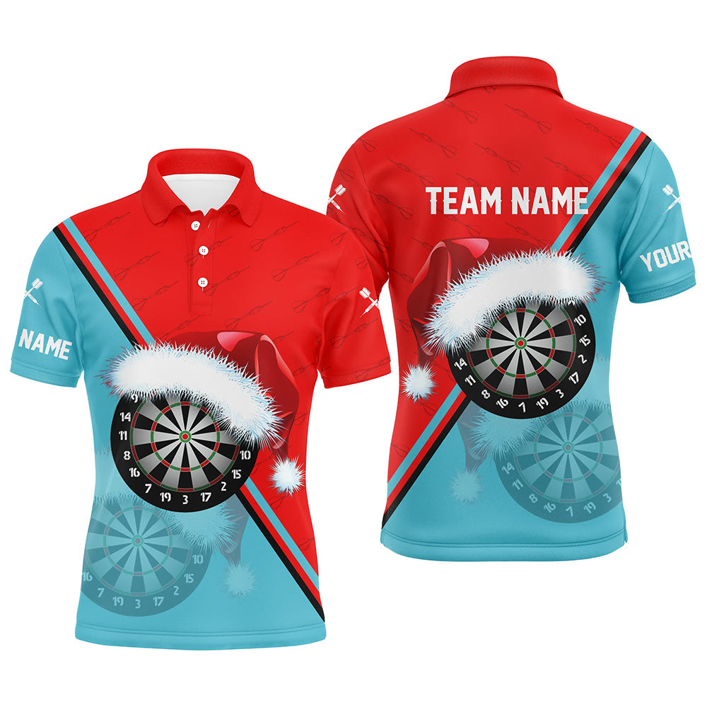 Individuelles rot-blaues Santa-Dartbrett-Weihnachts-Dart-Poloshirt für Herren, Darttrikot-Geschenk TDM2915