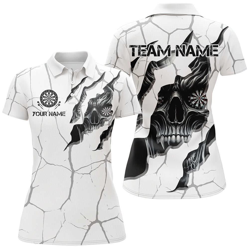 Weißer Totenkopf Grunge Dartpolo & 1/4-Reißverschlussshirts für Damen, personalisierte Teamtrikots TDM2922