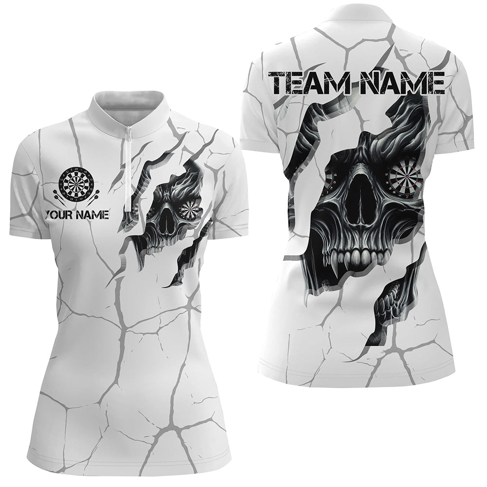 Weißer Totenkopf Grunge Dartpolo & 1/4-Reißverschlussshirts für Damen, personalisierte Teamtrikots TDM2922