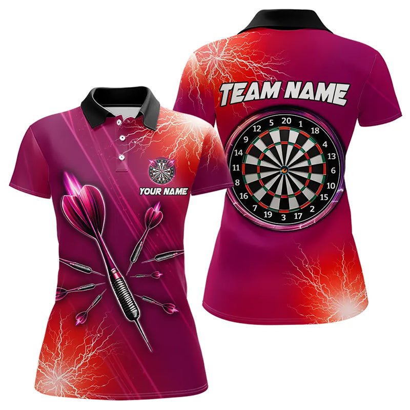 Individuelles Rotes Donner Blitz Licht Darts-Poloshirt für Damen, Dart-Trikot Team-Outfit TDM3392