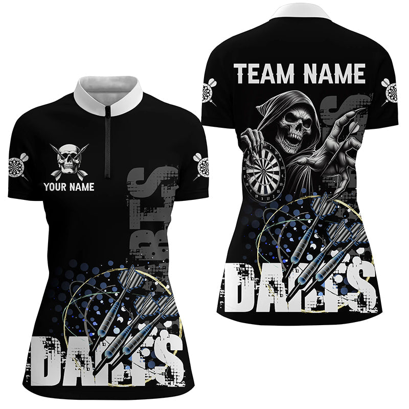 Individuelles Schwarz-Weißes Todes-Skelett Grunge Dart Damen Quarter Zip Shirts, Dart Trikot TDM2952