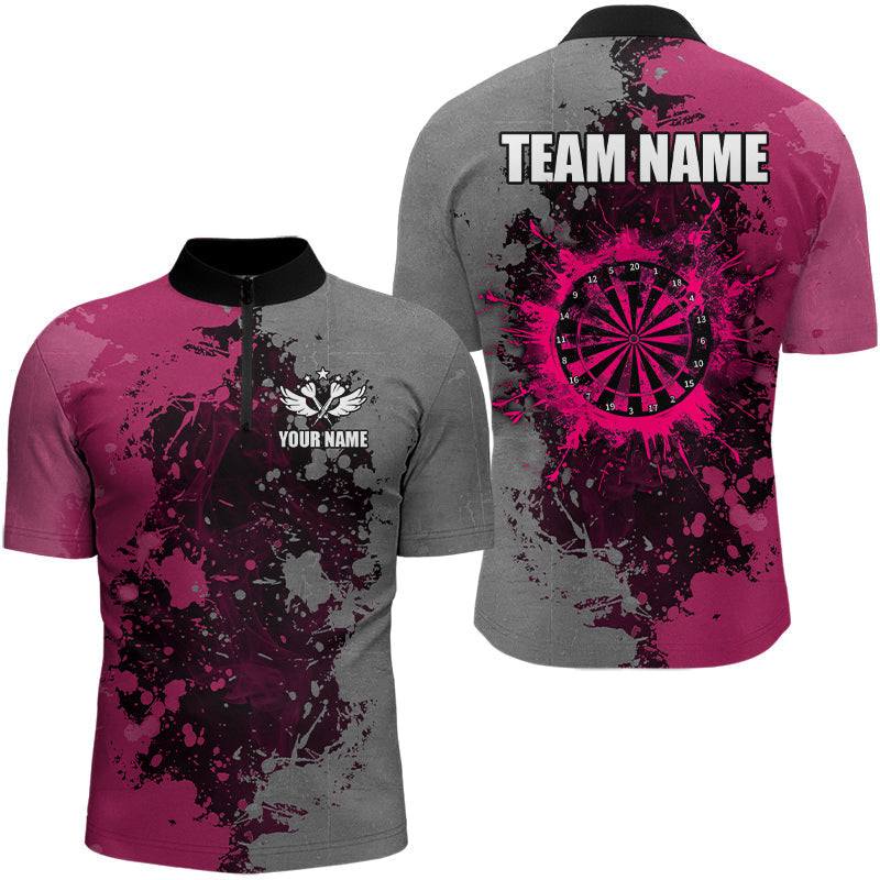 Personalisierte Darts Farbe Pink Und Grau Herren Dartshirts Maßgeschneiderte Grunge Dart Teamtrikots TDM3180