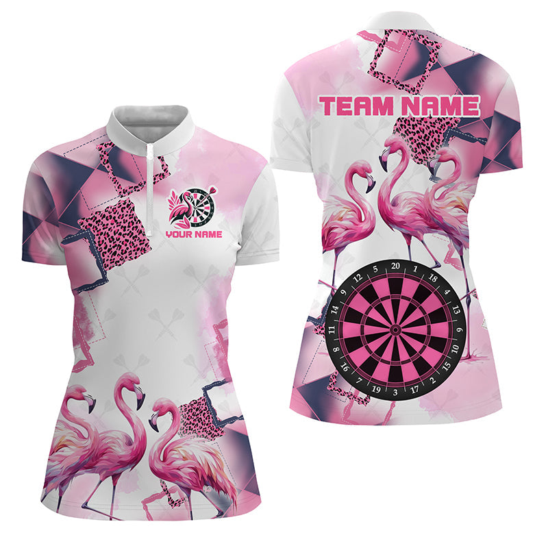 Individuelles Pink Argyle Flamingo Damen Quarter Zip Shirt, Dart Trikot Einzigartiges Dart Geschenk Bekleidung TDM2186