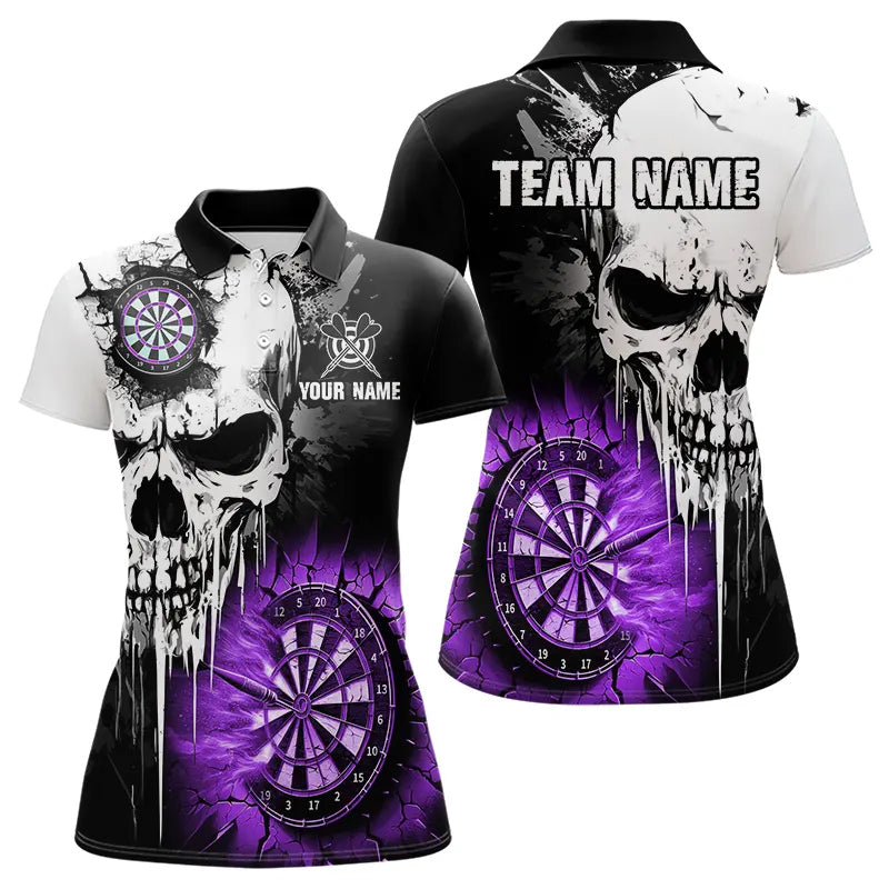 Individuelle Grunge-Schädel Damen-Dart-Poloshirts, Lila Dart-Team-Trikots TDM3698