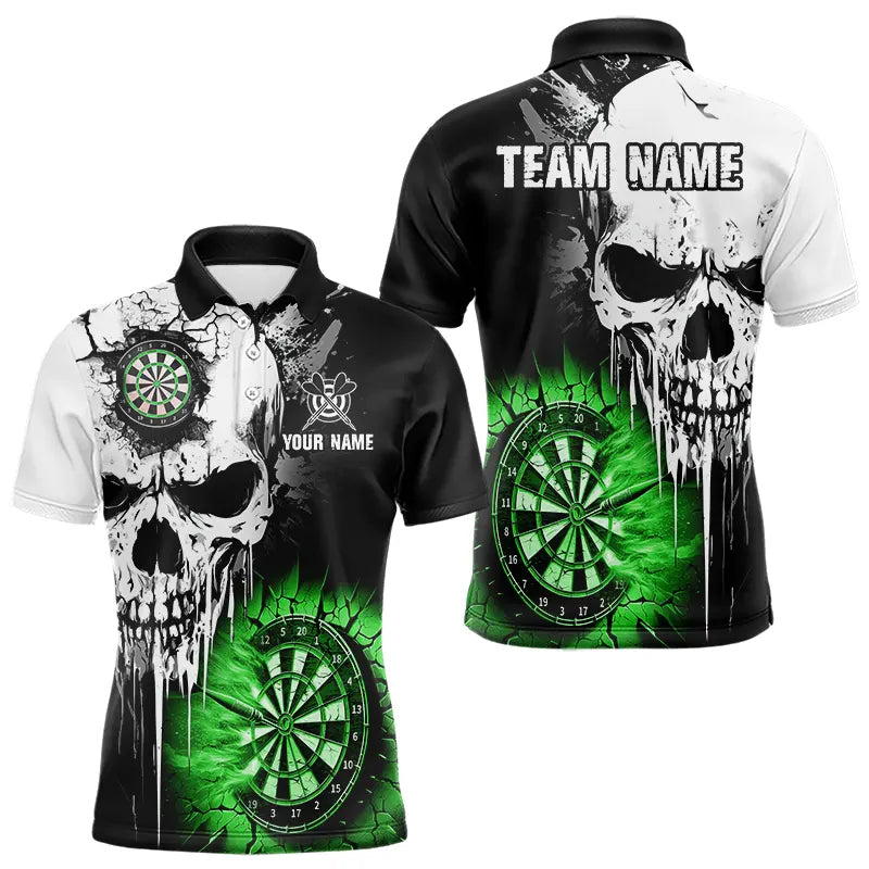 Individuelle Grunge-Schädel-Dart-Poloshirts für Herren, grüne Dart-Teamtrikots TDM3699