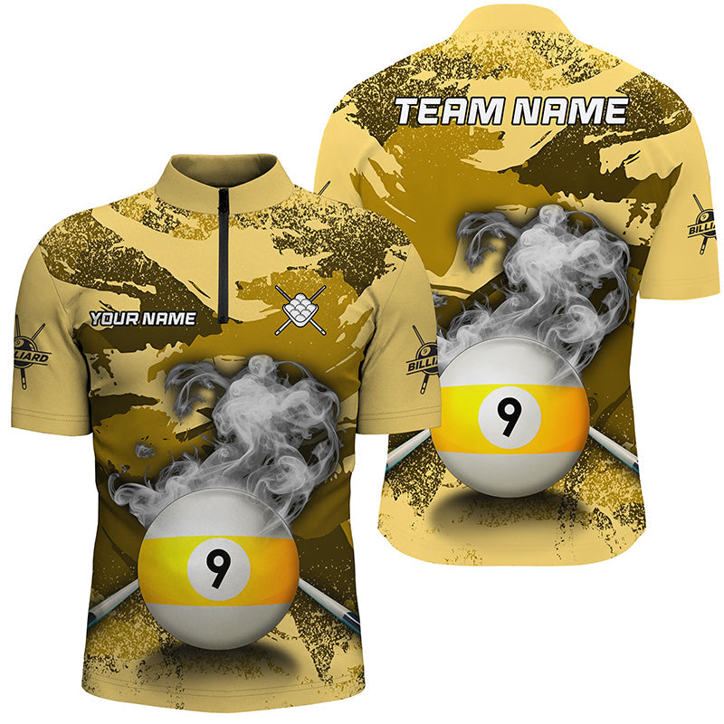 Lustiges 9 Ball Pool maßgeschneidertes Gelbes Camouflage Quarter-Zip Shirt für Herren, Billiard Snooker Outfit TDM2456