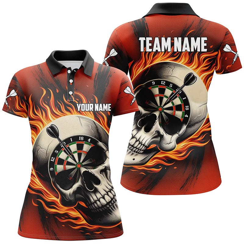 Individuelles Brennendes Dart Totenkopf Herren Poloshirt, Dart Shirts Für Team Dart Trikot Rot TDM1220