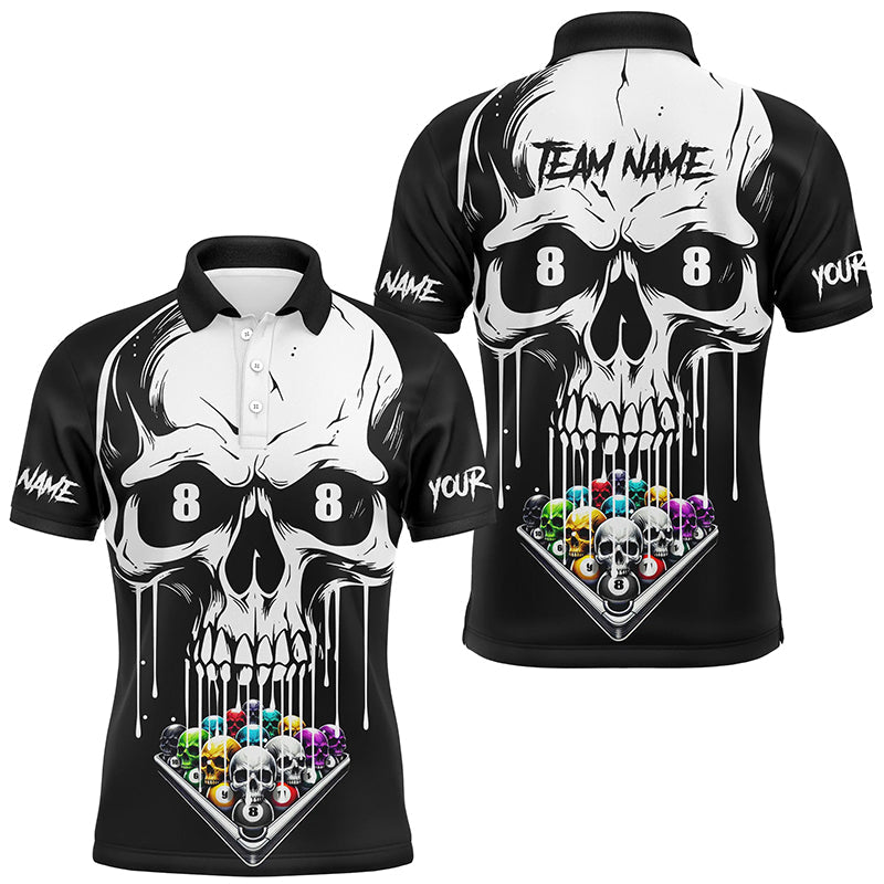 Schädel-Billardkugeln lustiges Poloshirt für Herren, individuelle einzigartige Billardkleidung TDM2199