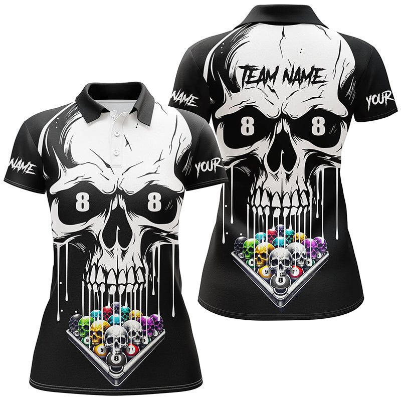 Schädel-Billardkugeln lustiges Poloshirt für Damen, individuelle einzigartige Billardkleidung TDM2199