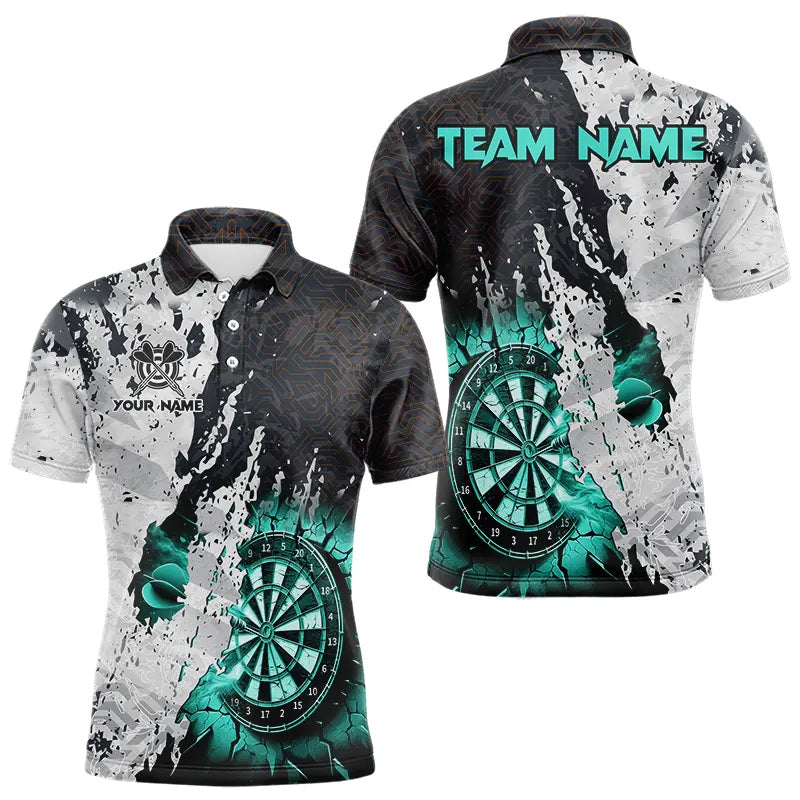 Runge Crack-Wand-Dart-Poloshirts für Herren, individuelle türkisfarbene Darttrikots TDM3708