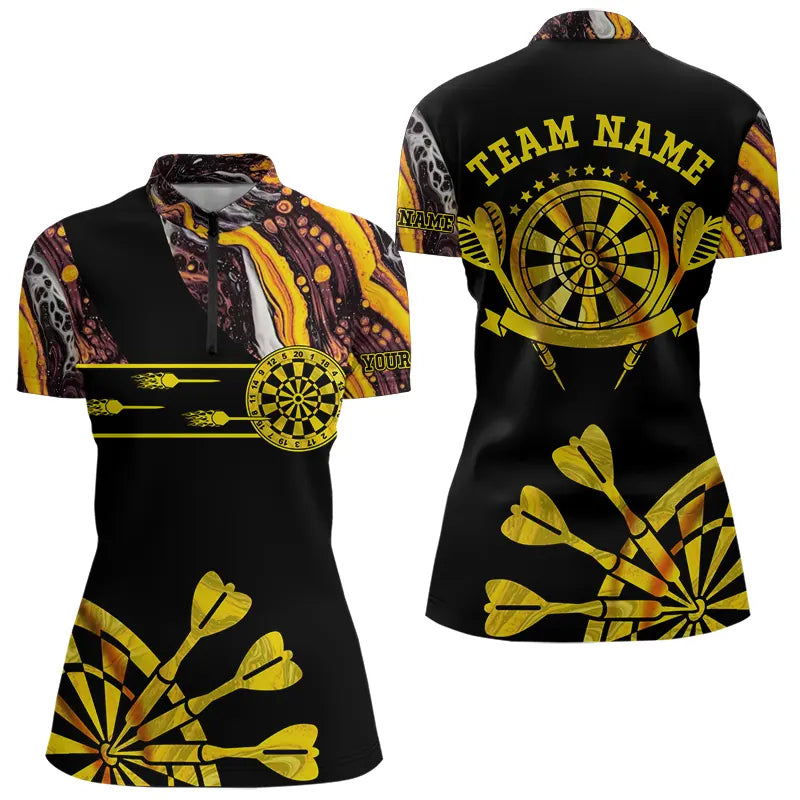 Individuelles Gelb Golden Tie Dye Dart Damen Quarter Zip Shirt – Leuchtende Dart Trikots TDM3709