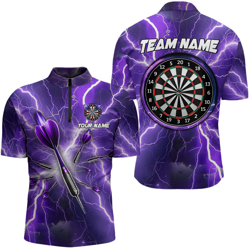 Individuelles Lila Thunder Lightning Dart Herren Shirt mit Viertelreißverschluss, Dart Team Turnier Shirt TDM3212