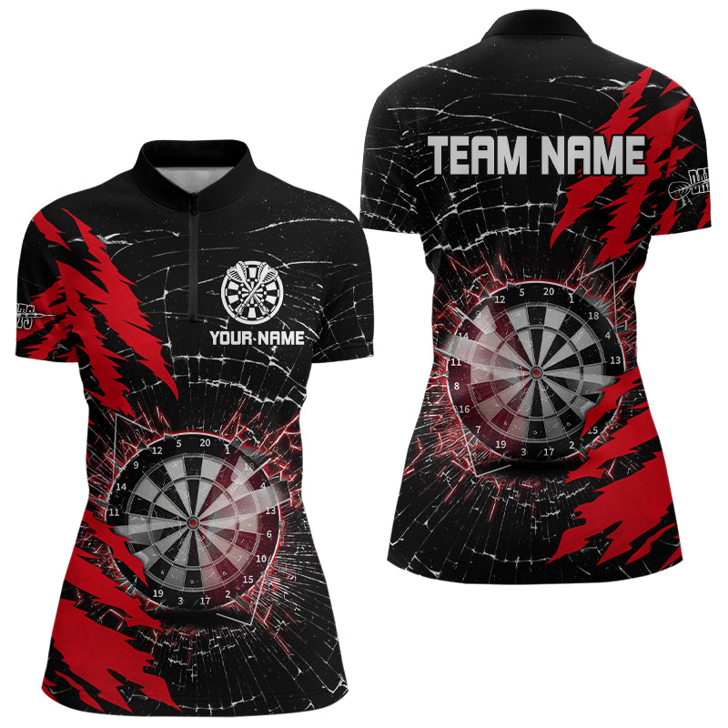 Schwarz-Rotes Dartbrett Glassprung Individuelles Dart Damen Quarter Zip Shirt, Team Dart Trikot TDM3215