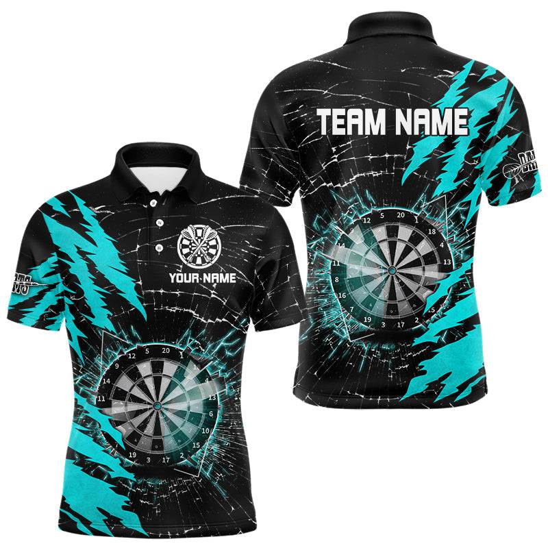 Schwarz-türkisfarbenes Dartboard-Break-Glass individuelles Dart-Poloshirt für Herren, Team-Darttrikot TDM3216