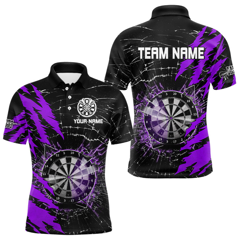 Schwarz-lilanes Dartboard-"Glasscheibe zerbrechen"-individuelles Dart-Poloshirt für Herren, Team-Darttrikot TDM3217