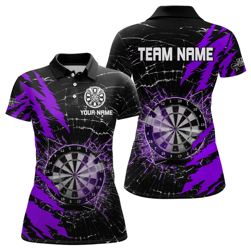 Schwarz-Lila Dartsbrett Glasbruch Individuelles Dart-Poloshirt für Damen, Team Dart-Trikot TDM3217