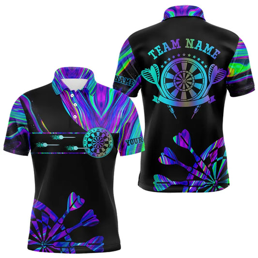Neon Lila Blau Darts Tie-Dye Polo & Zip – Leuchtende Herren Dartshirts mit Wunschdesign TDM3559