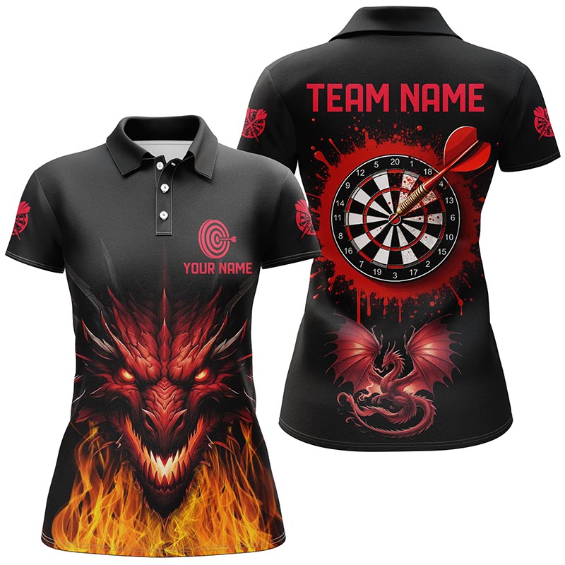 Individuelles Drachen Dart Shirt Für Herren, Schwarzes Rotes Dart Teamtrikot Poloshirt TDM1451