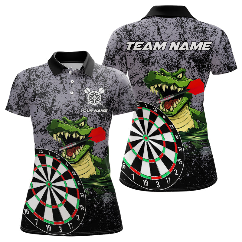 Personalisierte Grüne Lustige Krokodil-Grunge Damen-Dartshirts, Dart-Teamtrikots, Dart-Geschenke TDM3244