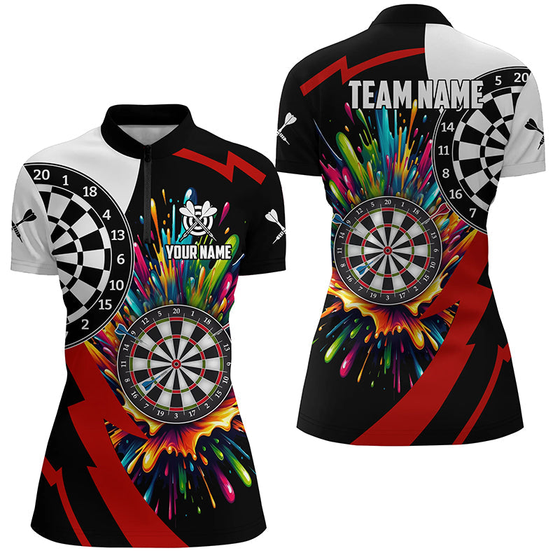 Individuelles Buntes Dartboard Damen Quarter Zip Shirt, Einzigartiges Dart Team Trikot TDM1268