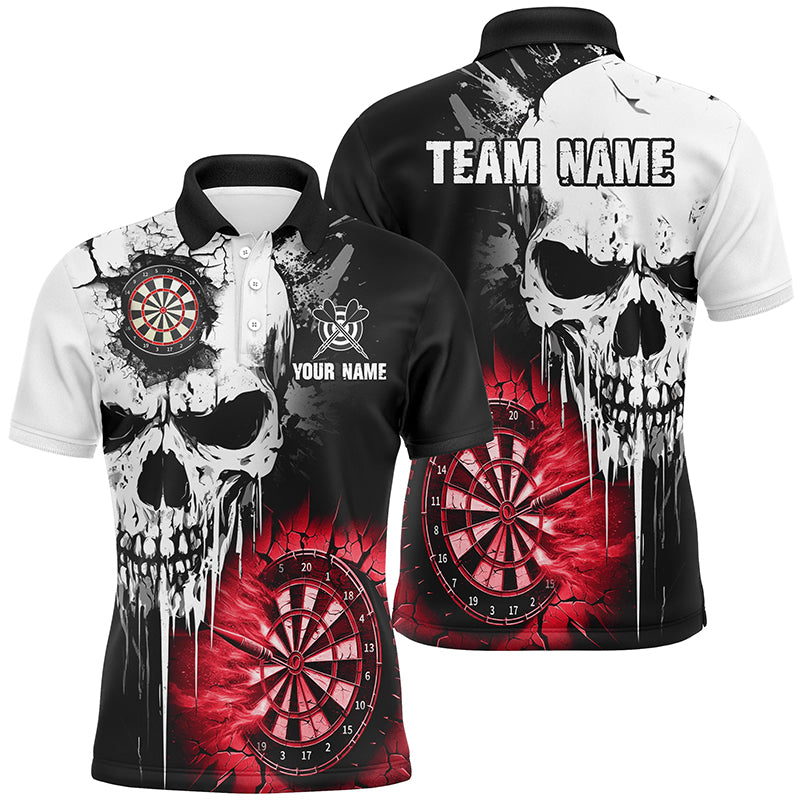 Personalisierte Grunge-Schädel Risswand Herren Dartshirts – Gruselige Teamtrikots | Rot TDM2786