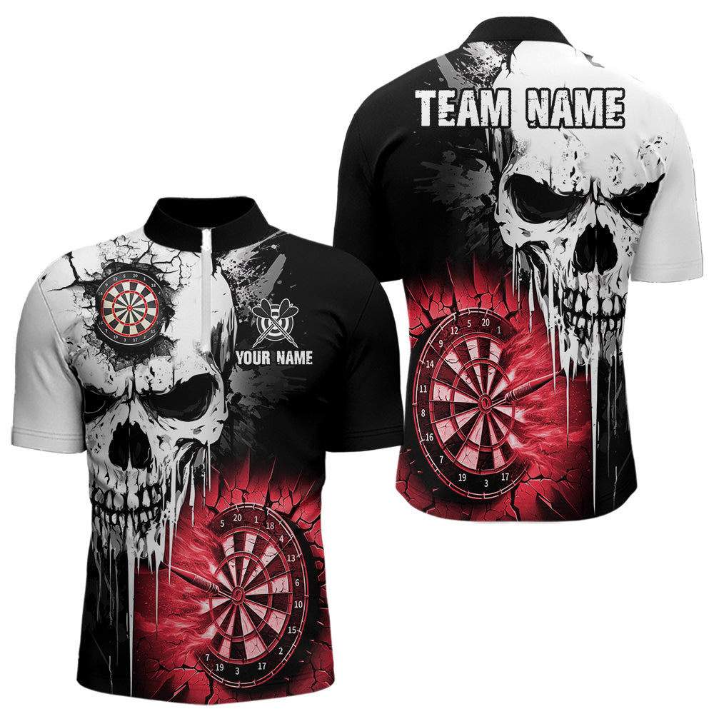 Personalisierte Grunge-Schädel Risswand Herren Dartshirts – Gruselige Teamtrikots | Rot TDM2786