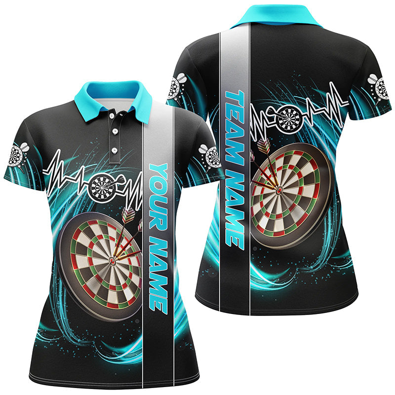 Individuelles Cyan Wirbel Dart Board Herzschlaglinie Dart Poloshirt für Damen, Team Dart Trikot TDM3023