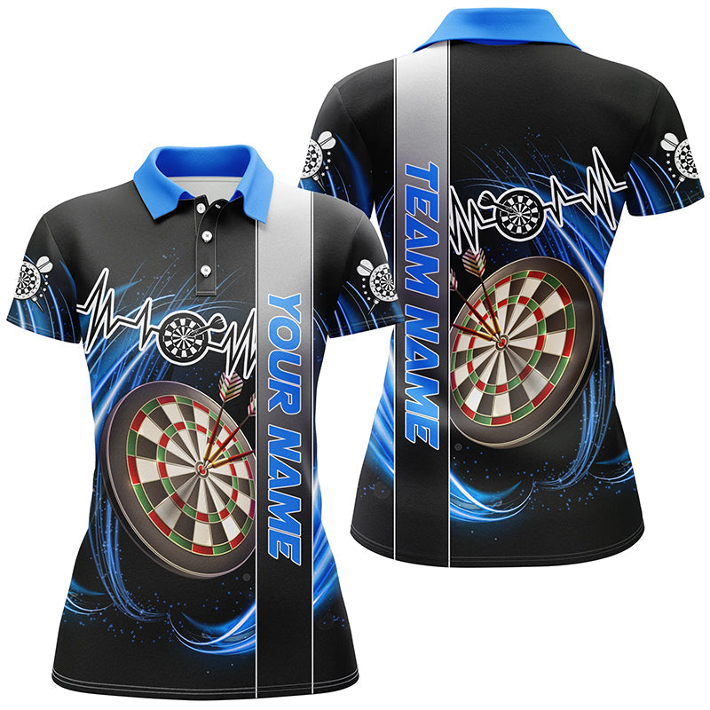 Individuelles Blaues Wirbel Dart Board Herzschlaglinie Dart Poloshirt für Damen, Team Dart Trikot TDM3024
