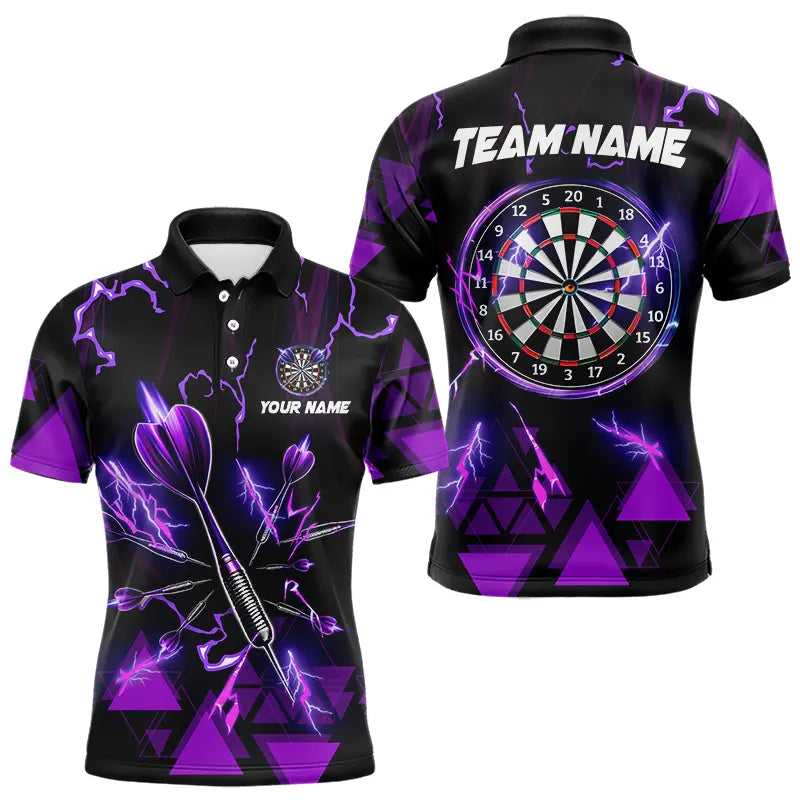 Lila Darts Pfeil Donner Blitz Herren Dartshirt Maßgeschneiderte Dart Teamtrikots Polo & 1/4 Reißverschluss TDM3764