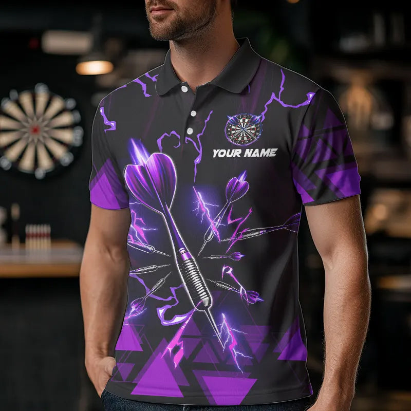 Lila Darts Pfeil Donner Blitz Herren Dartshirt Maßgeschneiderte Dart Teamtrikots Polo & 1/4 Reißverschluss TDM3764