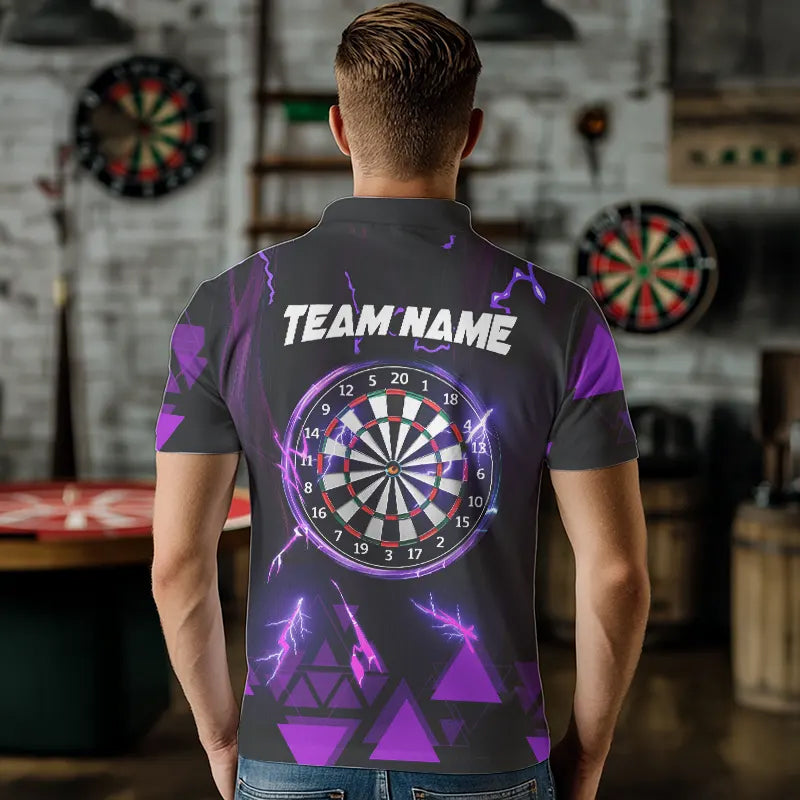 Lila Darts Pfeil Donner Blitz Herren Dartshirt Maßgeschneiderte Dart Teamtrikots Polo & 1/4 Reißverschluss TDM3764