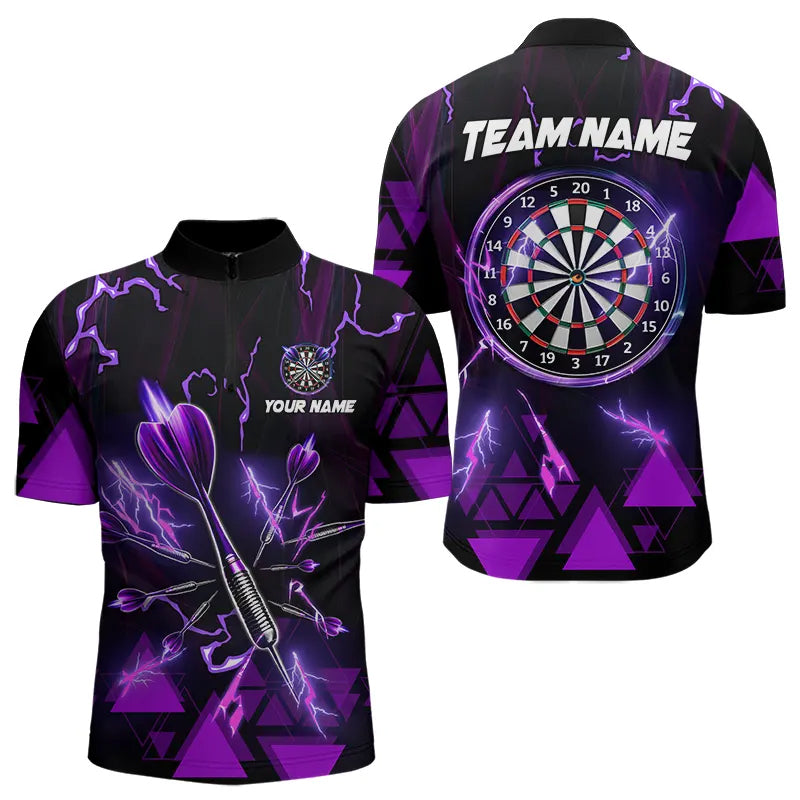 Lila Darts Pfeil Donner Blitz Herren Dartshirt Maßgeschneiderte Dart Teamtrikots Polo & 1/4 Reißverschluss TDM3764