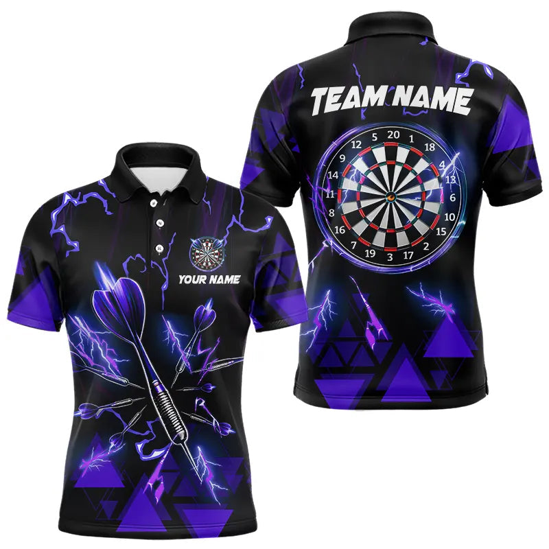 Individuelles Blaues Dart Pfeil Donner Blitz Dart Poloshirt Für Herren – Dart-Teamtrikots TDM3765